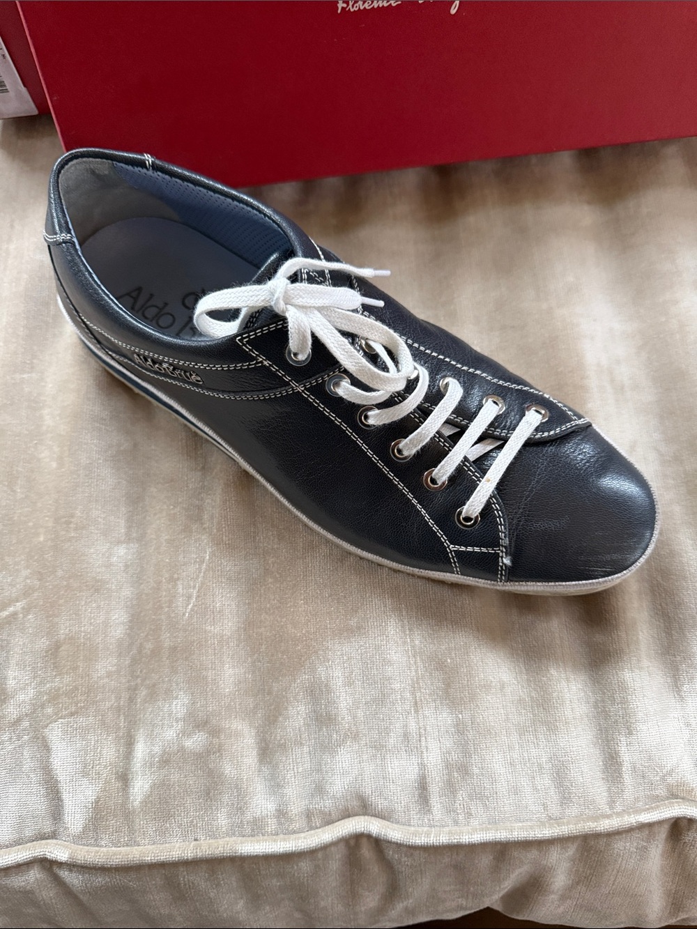 Aldo Brue Men’s Black Leather Low-Top Sneaker with White Laces
